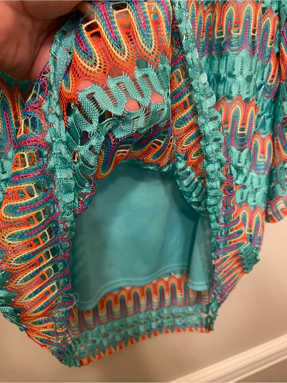 Tacera Turquoise Multicolor Smocked Peasant Top - Picture 3 of 4